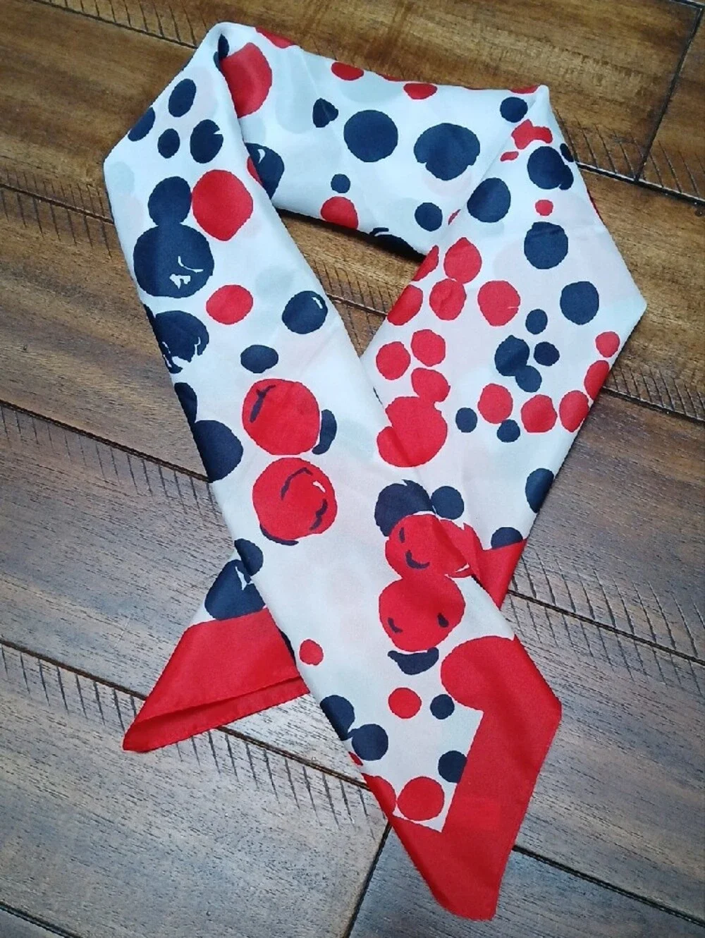 Vintage 1970s Mod Bold Geometric Square Scarf – Red, Navy Blue & White